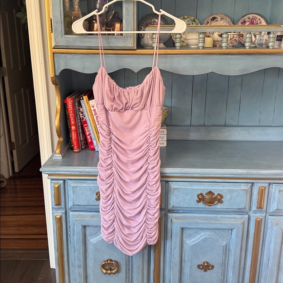 Ruched Bodycon Spaghetti Strap Dress in Light Mauve - Picture 2 of 5
